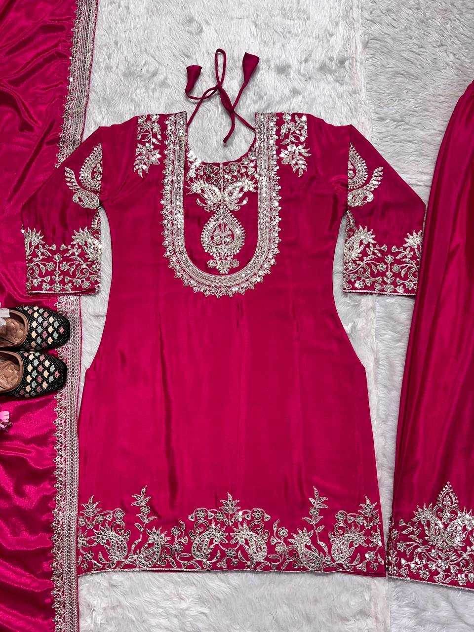 Chinon Silk Ladies Embroidery Designer Suit - MYLUXURY LANE ENTERPRISE